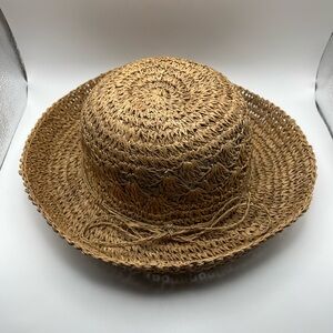 Women's Tan Raffia Hat with Drawstring